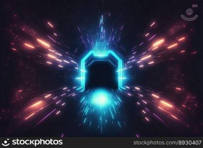 Absract Futuristic Corridor Technology Background with Neon Glow