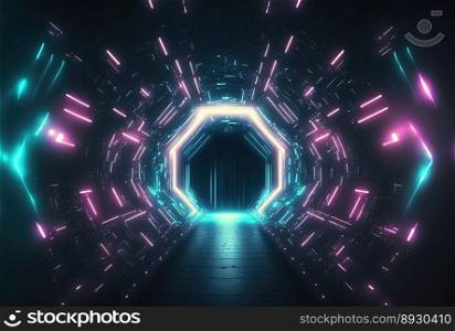 Absract Futuristic Corridor Technology Background with Neon Light