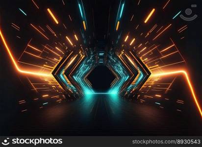 Absract Futuristic Tunnel Background with Neon Glow