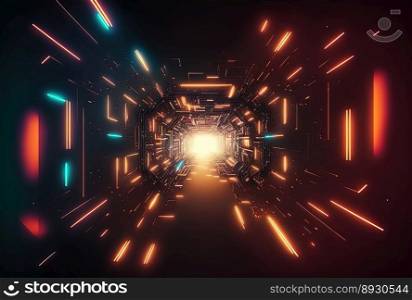 Absract Futuristic Tunnel Background with Neon Light