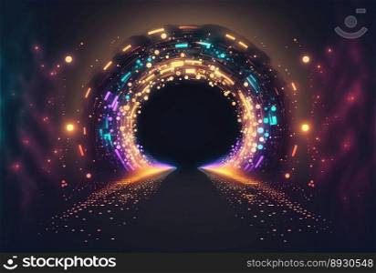 Absract Futuristic Tunnel Background with Neon Light