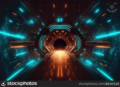 Absract Futuristic Tunnel Tech Background with Neon Glow
