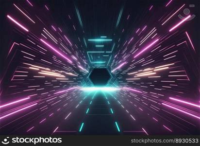 Absract Futuristic Tunnel Tech Background with Neon Light