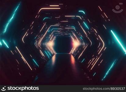 Absract Futuristic Tunnel Tech Background with Neon Light