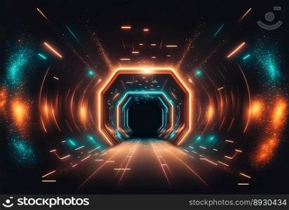 Absract Futuristic Tunnel Technology Background with Neon Glow