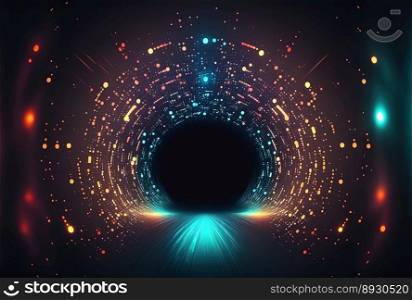 Absract Futuristic Tunnel Technology Background with Neon Glow