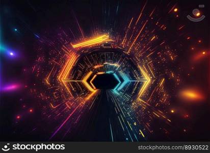 Absract Futuristic Tunnel Technology Background with Neon Light