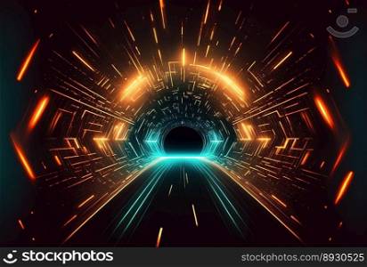 Absract Futuristic Tunnel Technology Background with Neon Light
