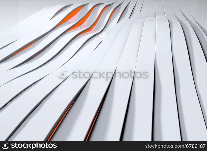 Abstract 3D background of red light shining through white plastic stripes