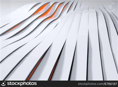 Abstract 3D background of red light shining through white plastic stripes