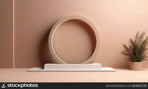 Abstract 3D background, Realistic cream beige cylinder pedestal podium. Product presentation, mock up, show cosmetic product.