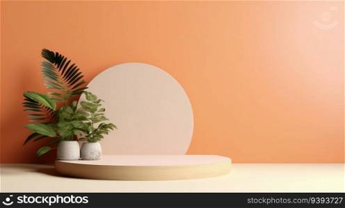 Abstract 3D background, Realistic cream beige cylinder pedestal podium. Product presentation, mock up, show cosmetic product.