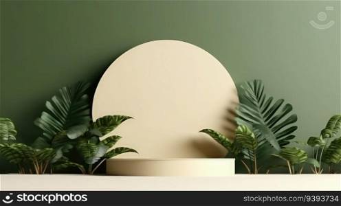 Abstract 3D background, Realistic cream beige cylinder pedestal podium. Product presentation, mock up, show cosmetic product.