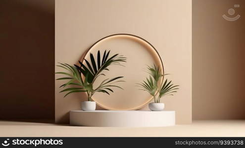 Abstract 3D background, Realistic cream beige cylinder pedestal podium. Product presentation, mock up, show cosmetic product.