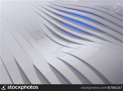 Abstract 3D background with white plastic waves and blue light shining through