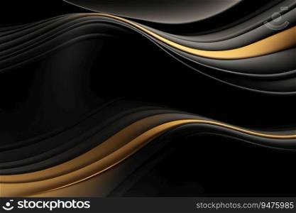 Abstract 3D black and gold liquid wave background is perfect for modern luxury designs. It is minimalist and elegant. Generative AI