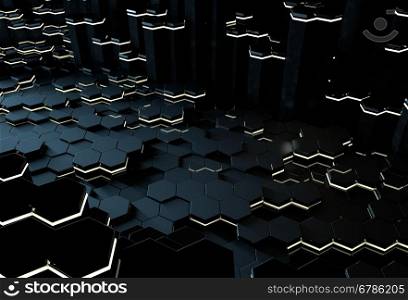 Abstract 3D dark blue hexagonal background