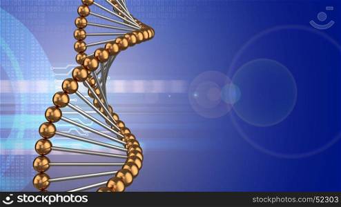 abstract 3d digital background with dna structure and lens flare. 3d blank