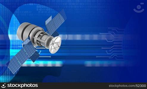 abstract 3d digital background with satellite and head silhouette. 3d satellite