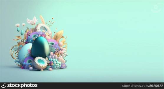 Abstract 3D Easter Eggs and Flowers with a Fairytale Wonderland Theme for Background and Banner