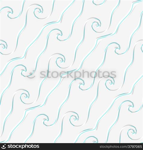 Abstract 3d geometrical seamless background. White curved lines perforated with blue and cut out of paper effect.&#xA;