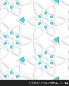 Abstract 3d geometrical seamless background. White floristic swirl lace pattern with blue with cut out of paper effect.&#xA;
