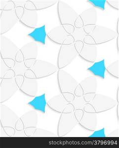 Abstract 3d geometrical seamless background. White floristic swirl with blue pattern with cut out of paper effect.&#xA;
