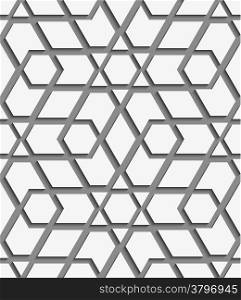 Abstract 3d geometrical seamless background. White geometrical detailed with cut out of paper effect on gray background. &#xA;