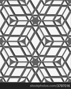 Abstract 3d geometrical seamless background. White geometrical detailed with gray net and cut out of paper effect on gray background.