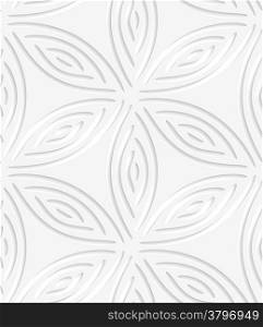 Abstract 3d geometrical seamless background. White geometrical flower like shapes perforated with cut out of paper effect.