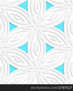 Abstract 3d geometrical seamless background. White geometrical flower like shapes with blue with cut out of paper effect.