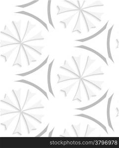 Abstract 3d geometrical seamless background. White geometrical flowers and gray elements with cut out of paper effect.