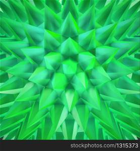 Abstract 3D green shimmering sharp crystals
