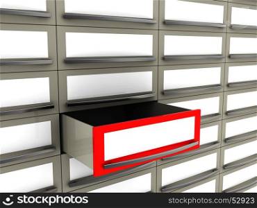 abstract 3d illustration of archive with one item selected
