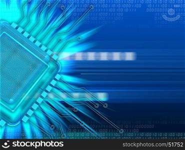 abstract 3d illustration of blue background with computer chip