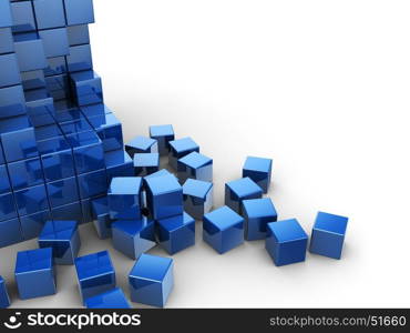 abstract 3d illustration of blue cubes construction over white background