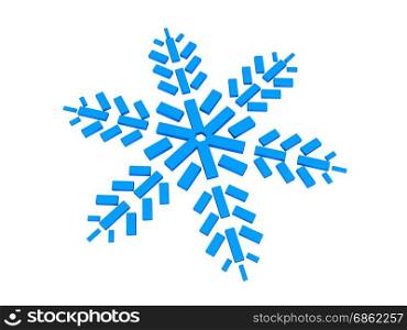 abstract 3d illustration of blue snowflake over white background