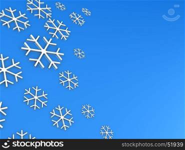 abstract 3d illustration of blue winter background with snowflakes