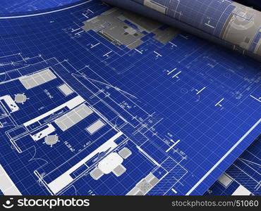 abstract 3d illustration of blueprints background