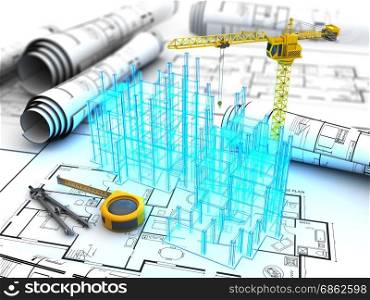 abstract 3d illustration of building design project