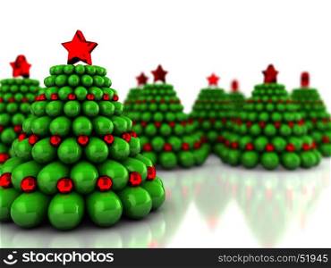 Abstract 3d illustration of Christmas trees forest, over white background