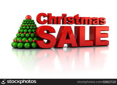 abstract 3d illustration of Chrsitmas tree and sale sign, over white background