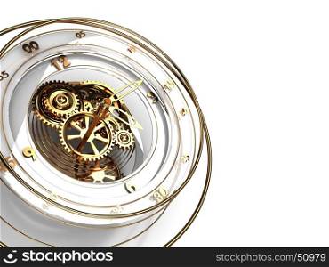 abstract 3d illustration of clock mechanism background, white colors