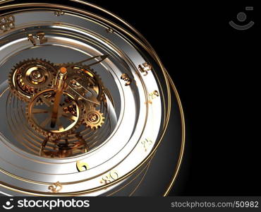 abstract 3d illustration of clock mechanism background with copyspace