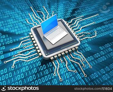 abstract 3d illustration of computer chip with laptop computer