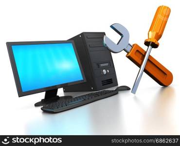 abstract 3d illustration of computer repair service concept