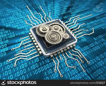 abstract 3d illustration of cpu with gear wheels