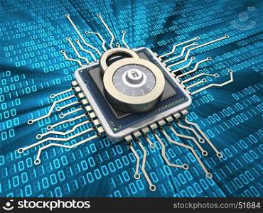 abstract 3d illustration of cpu with lock protection