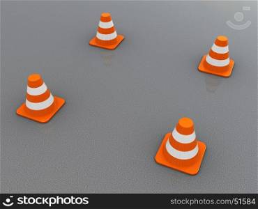 abstract 3d illustration of district area with road cones
