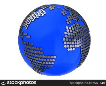 abstract 3d illustration of earth globe with hexagons texture